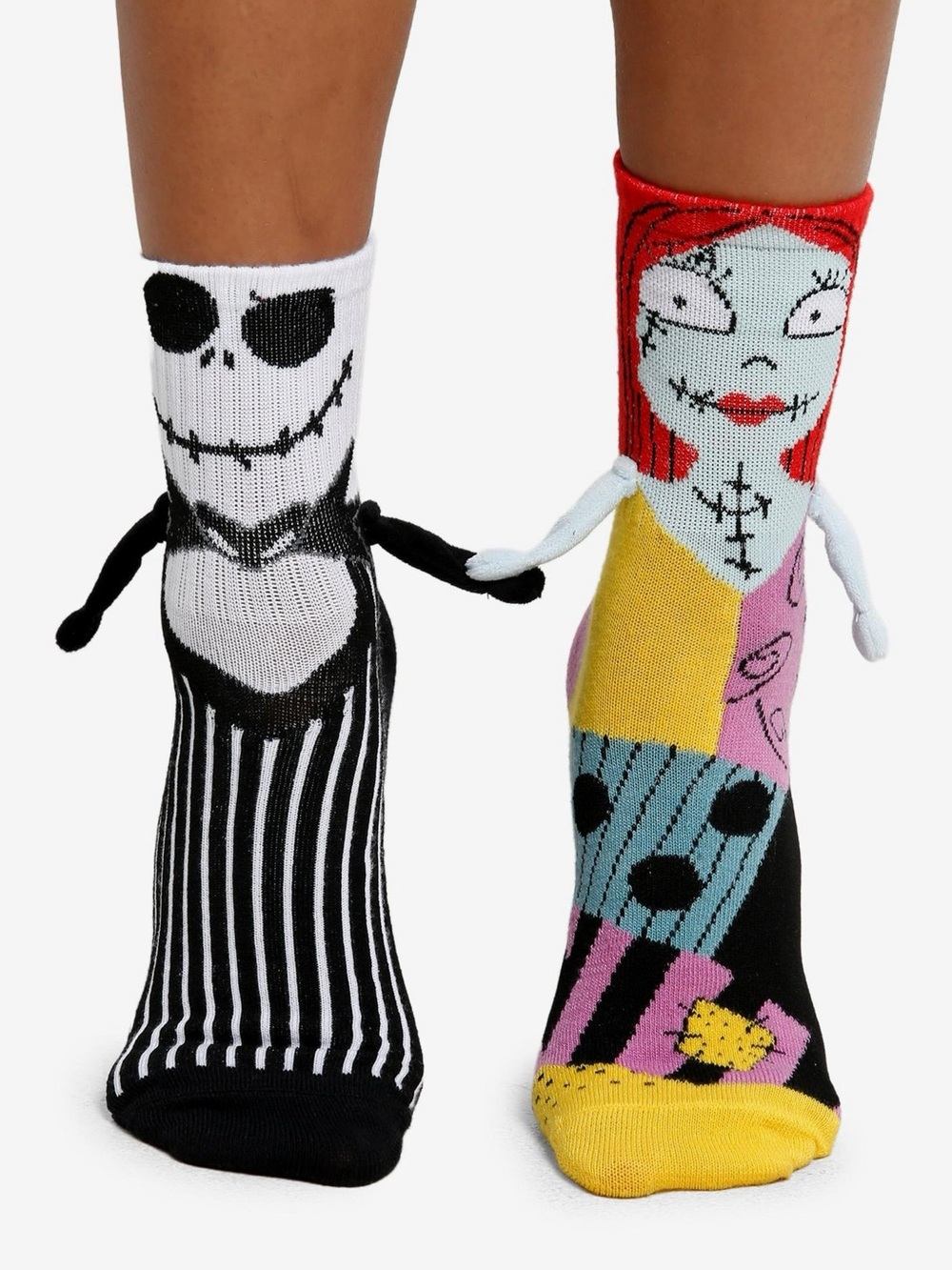 NWT The Nightmare Before Christmas Jack Sally Magnetic Arms Mismatch Crew Socks